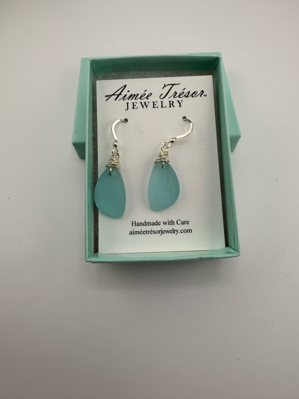 Turquoise Sea Glass Drop Earrings - Picture 5 of 5